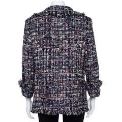 Chanel Navy Blue Tweed Embellished Closure Detail Jacket L