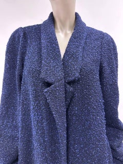 Chanel Navy Blue Tweed Mid-Length Coat - Size 50