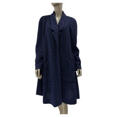 Chanel Navy Blue Tweed Mid-Length Coat - Size 50