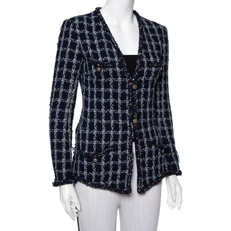 CHANEL, Jackets & Coats, New Chanel Tweed Jacket Black Navy 36