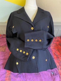 CHANEL Navy blue tweed suit jacket and vintage skirt.