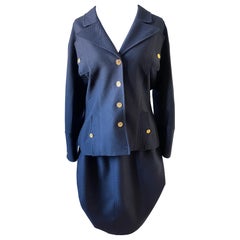 CHANEL Navy blue tweed suit jacket and vintage skirt.
