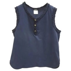 Chanel Navy Blue Tweed Trim Top