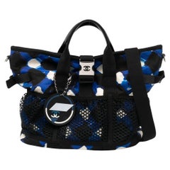 Chanel Navy Blue Two Way Airline Black White Travel Tote