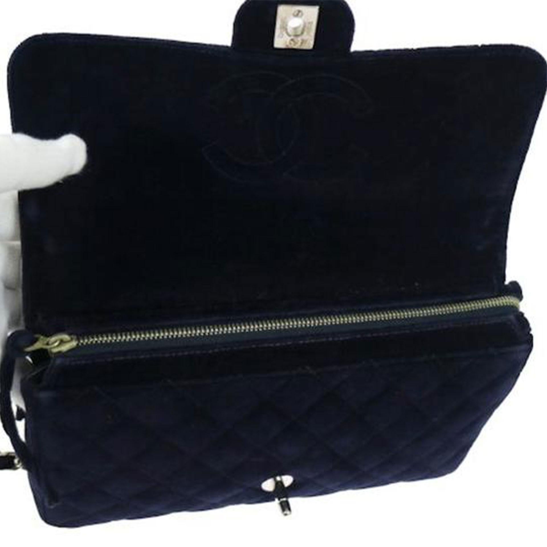 Chanel Navy Blue Velvet Medium Quilted Backpack For Sale 6