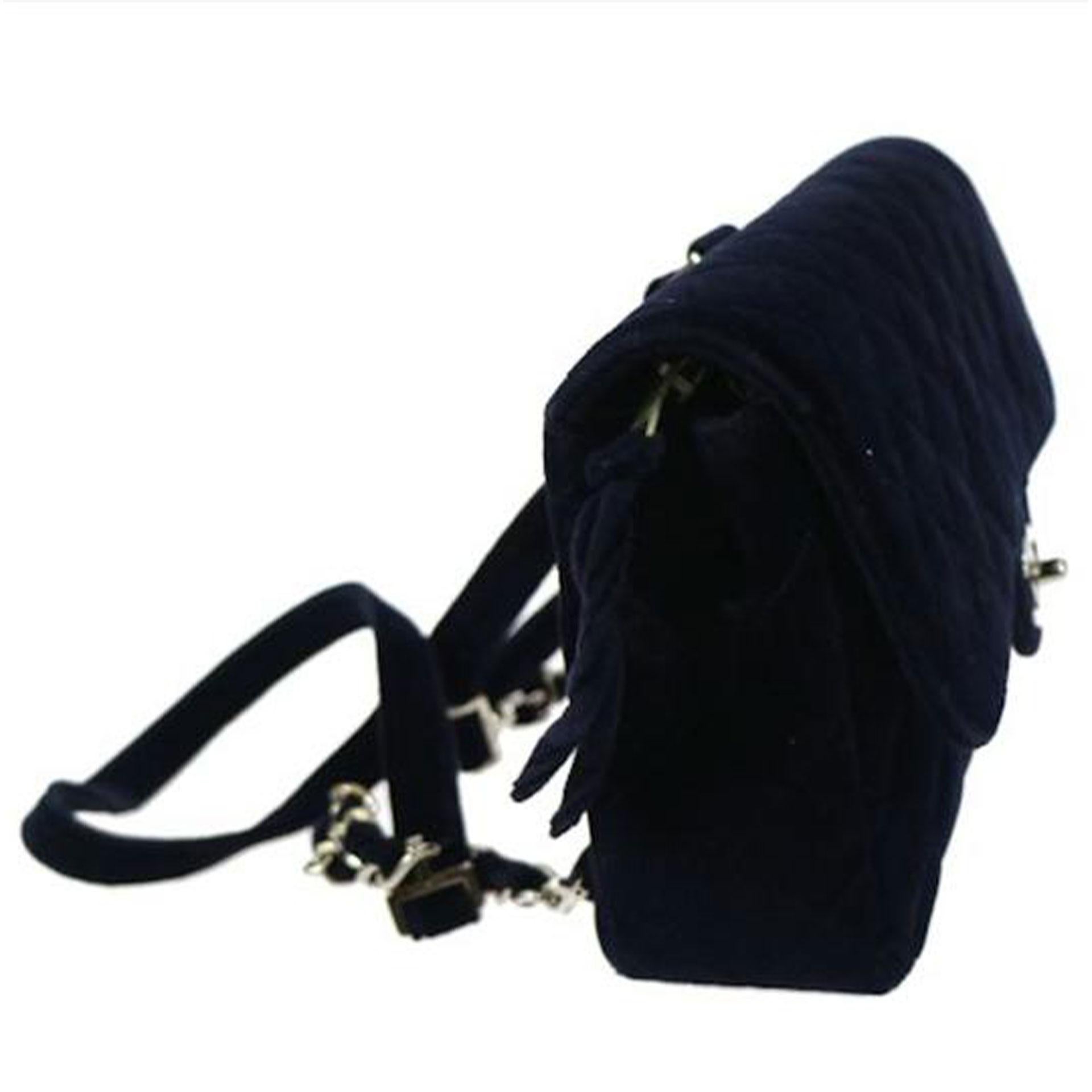Chanel Navy Blue Velvet Medium Quilted Backpack For Sale 2