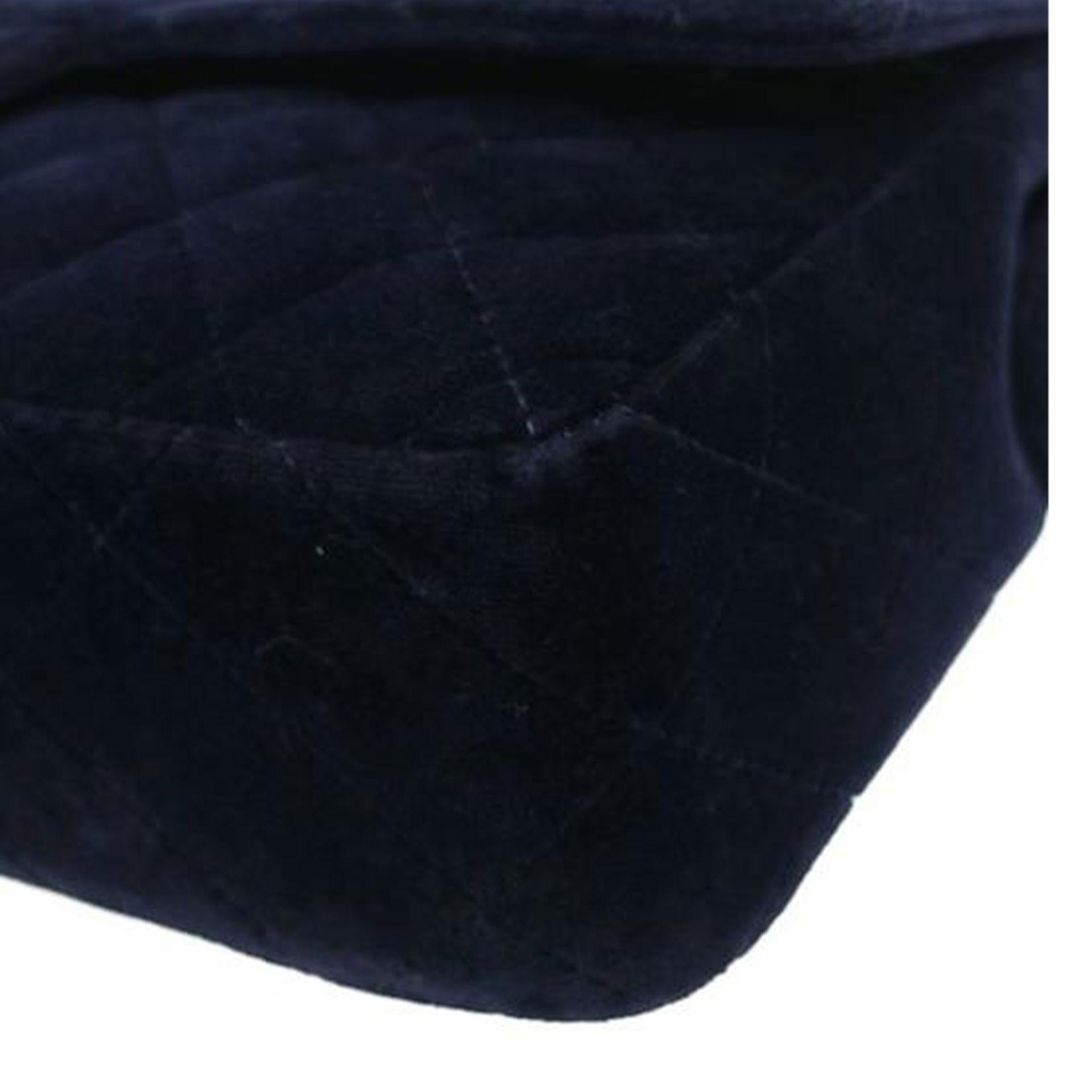 Chanel Navy Blue Velvet Medium Quilted Backpack For Sale 3