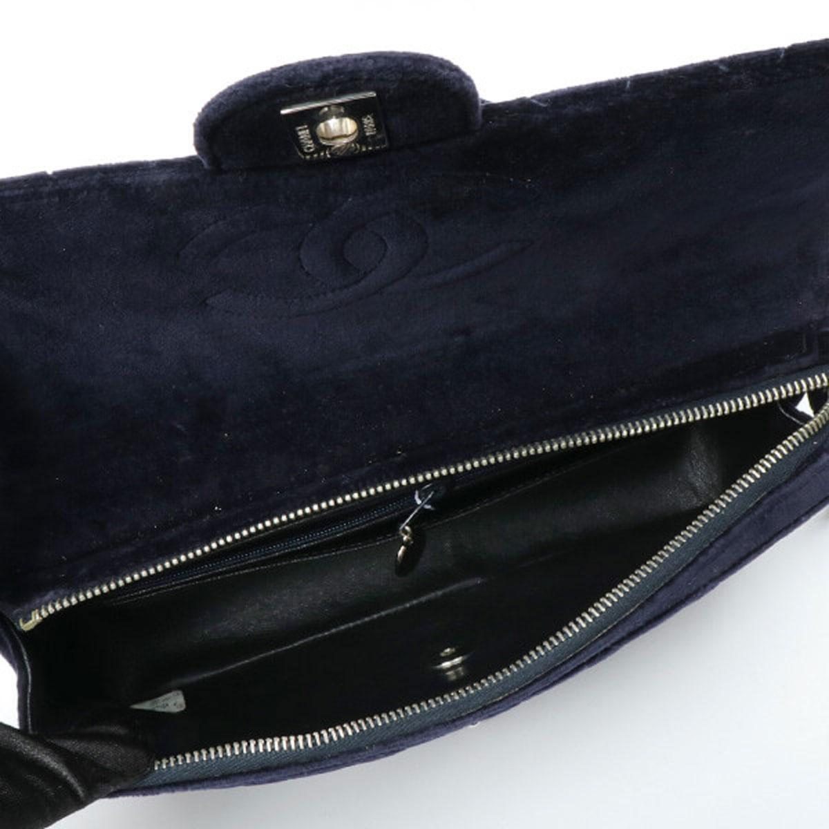 Chanel Navy Blue Velvet Medium Quilted Backpack For Sale 4