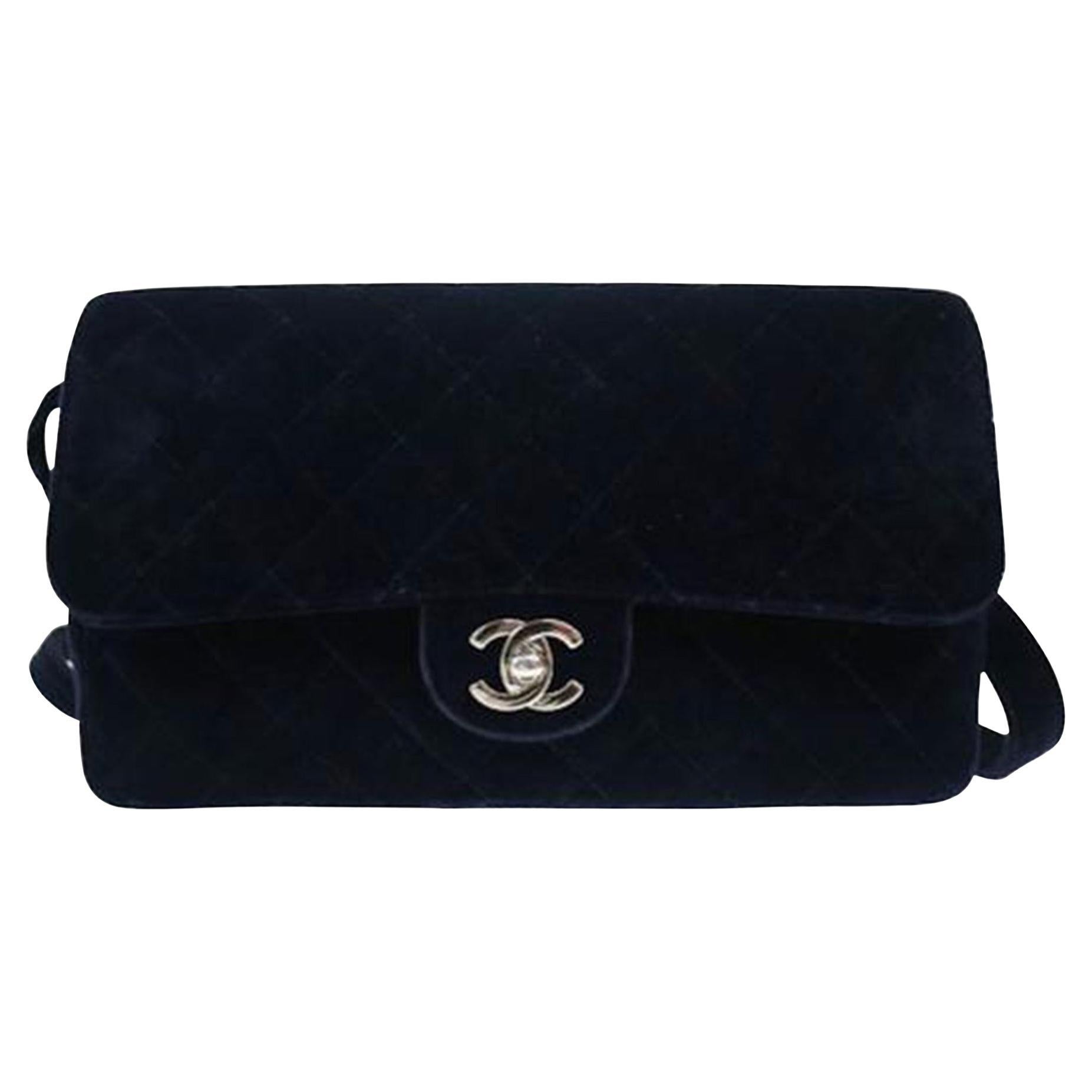 Chanel Navy Blue Velvet Medium Quilted Backpack