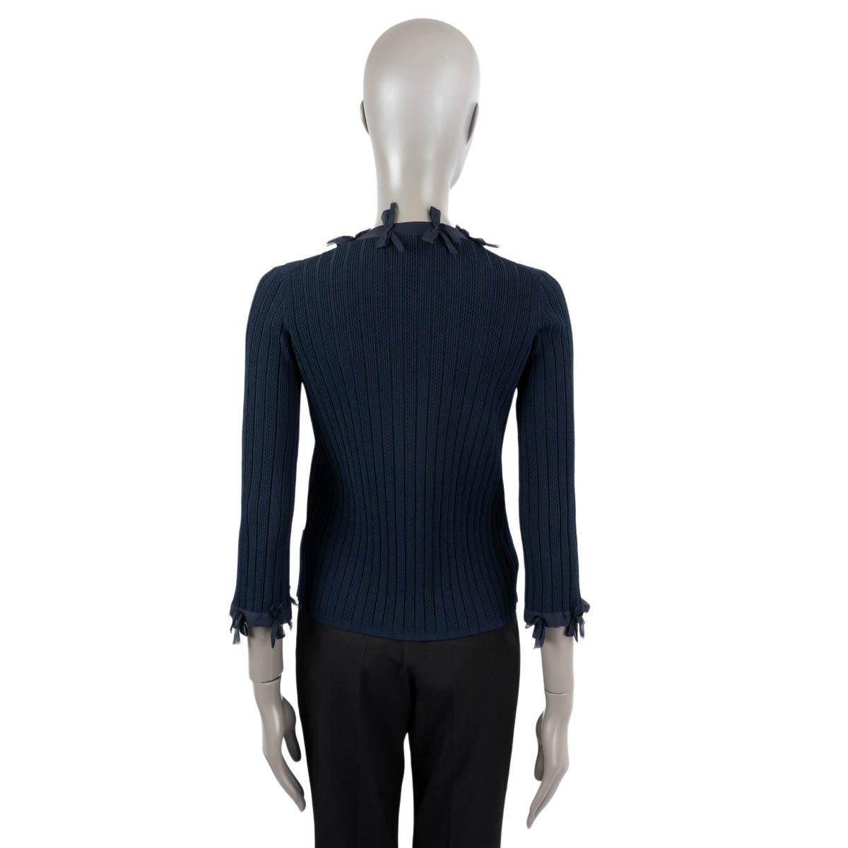 CHANEL navy blue viscose 2006 06P BOW RIB-KNIT Cardigan Sweater 38 S For Sale 1