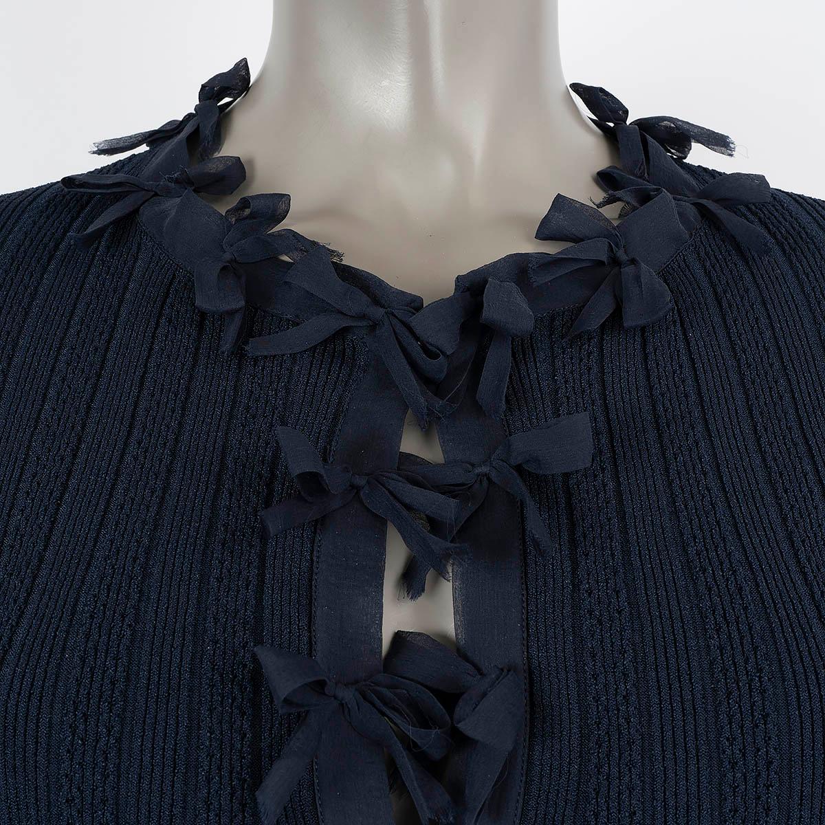CHANEL navy blue viscose 2006 06P BOW RIB-KNIT Cardigan Sweater 38 S For Sale 2