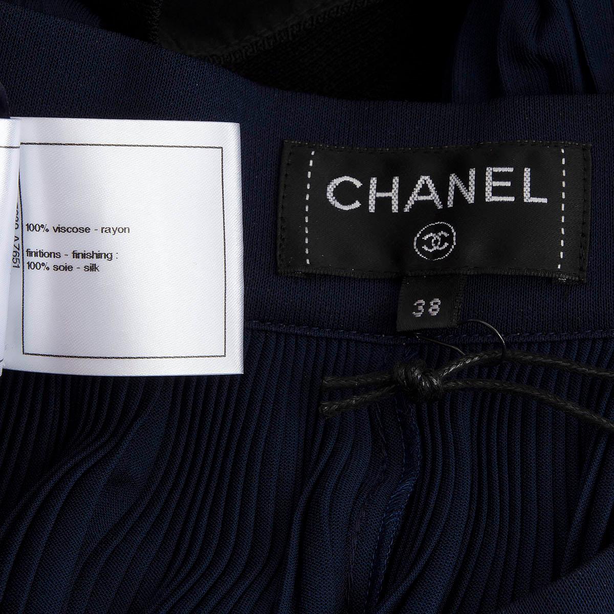 CHANEL navy blue viscose 2018 18C GREECE PLEATED PALAZZO Pants 38 S For Sale 1