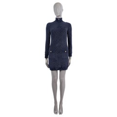 CHANEL navy blue viscose 2019 19B QUILTED TERRY CLOTH MINI Dress 34 XXS
