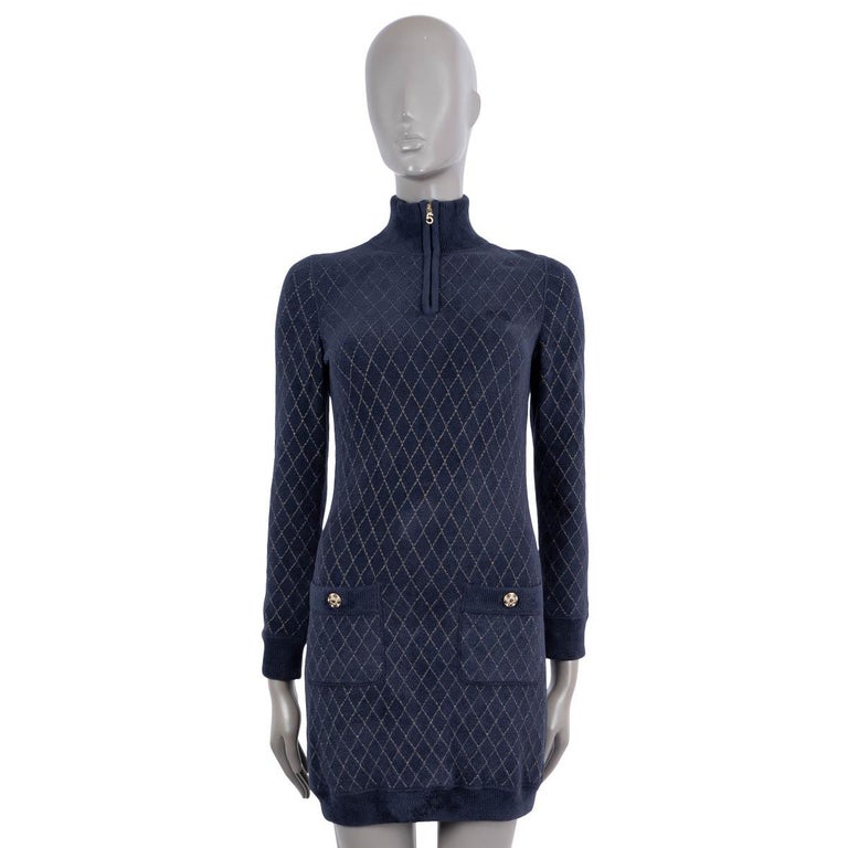 CHANEL navy blue viscose 2019 19B QUILTED TERRY CLOTH MINI Dress 34 XXS For  Sale at 1stDibs