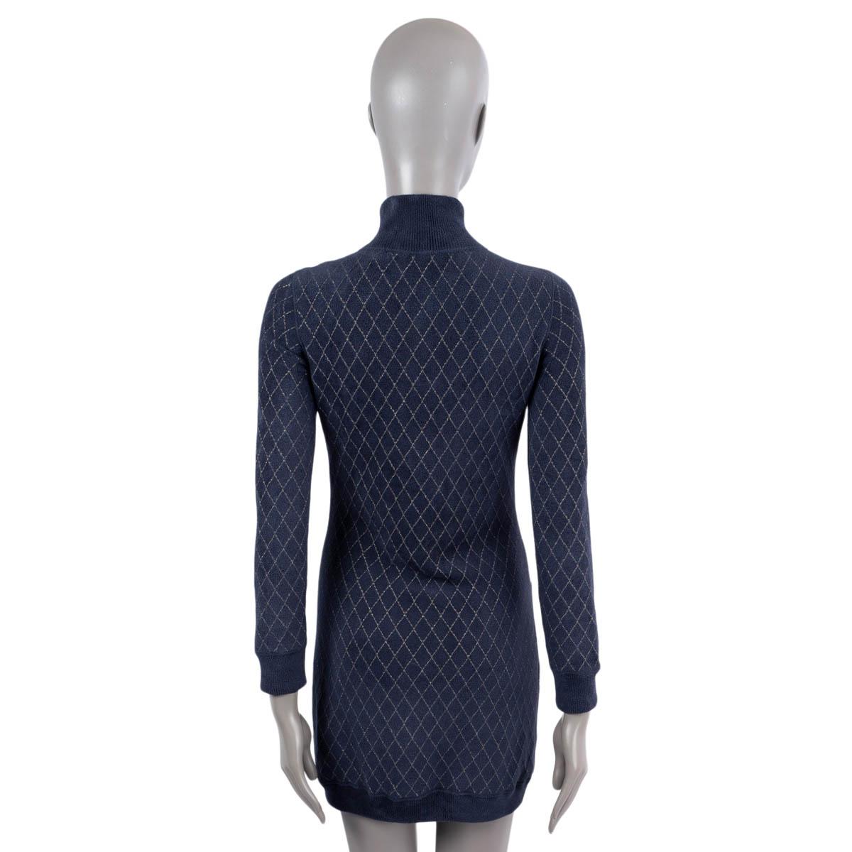 CHANEL navy blue viscose 2019 19B QUILTED TERRY CLOTH MINI Dress 34 XXS For Sale 1