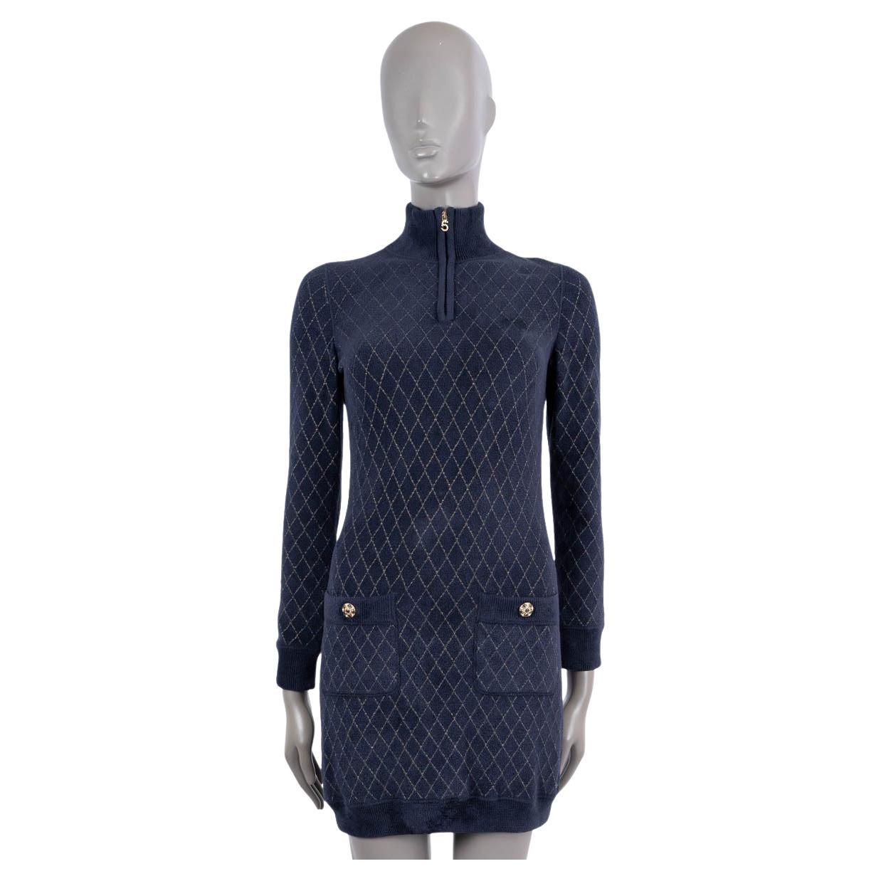 LOUIS VUITTON black wool & silk BUTTONED NECK SHORT SLLEVE Dress 40 M