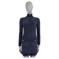 CHANEL navy blue viscose 2019 19B QUILTED TERRY CLOTH MINI Dress 34 XXS