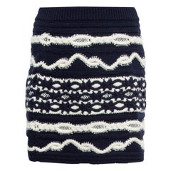 CHANEL navy blue & white 2018 18A HAMBURG CHUNKY KNIT MINI Skirt 38 S