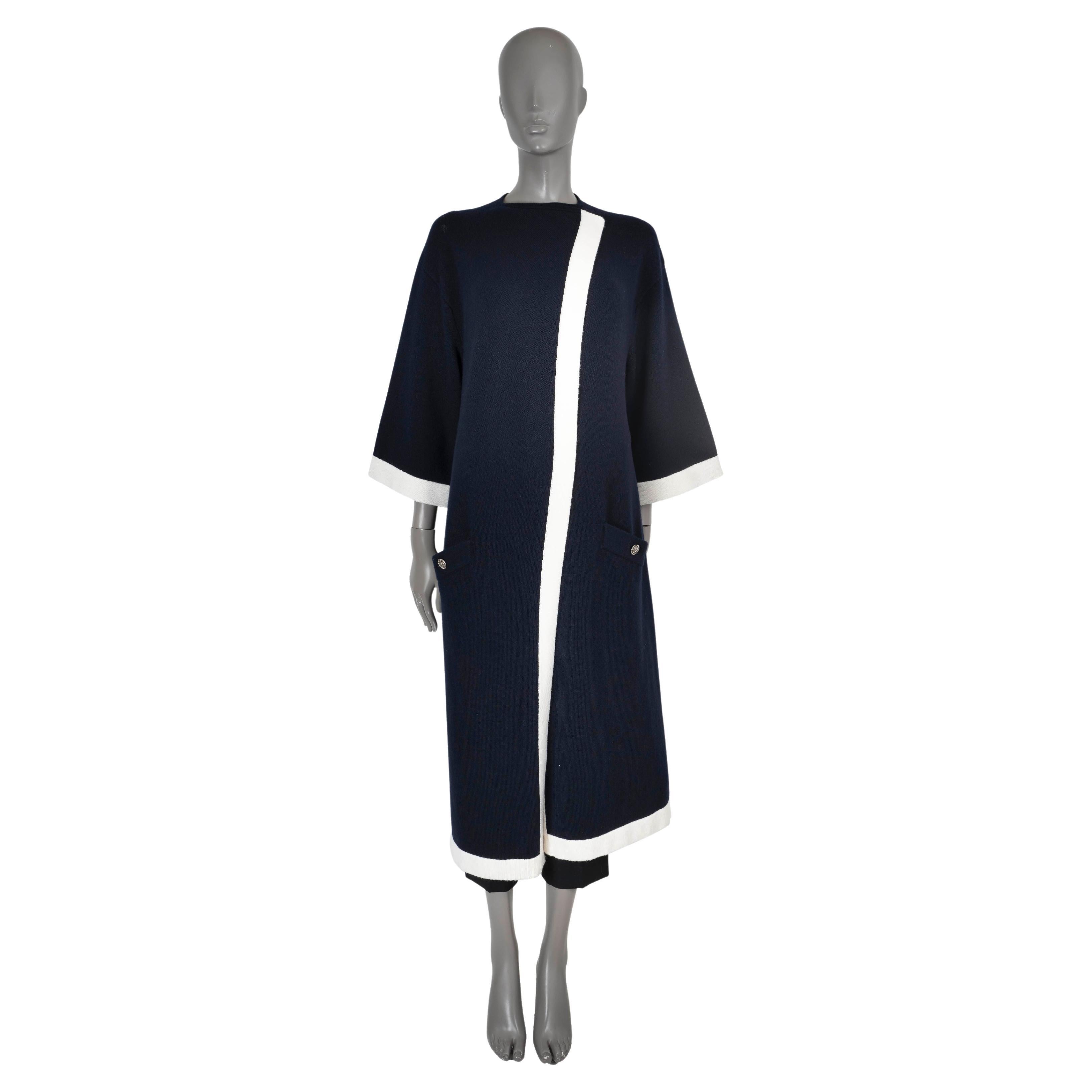 CHANEL navy blue white cashmere 16K OPEN KNIT Coat Jacket 40 M