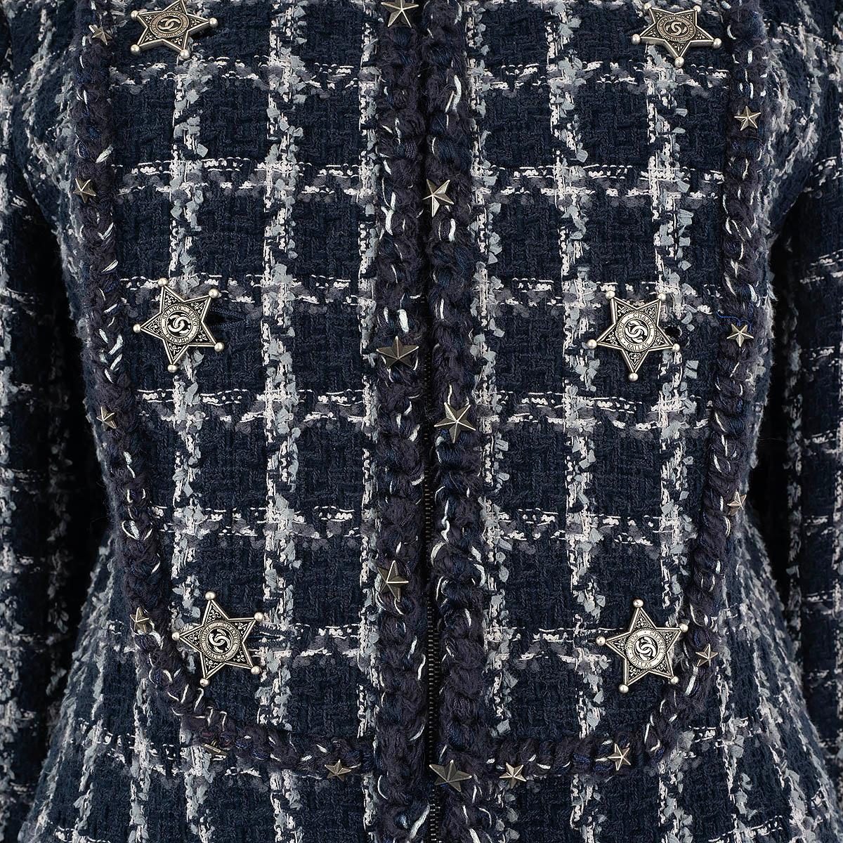 CHANEL bleu marine et coton blanc 2014 14A DALLAS ZIP-FRONT TWEED Jacket 42 L en vente 3