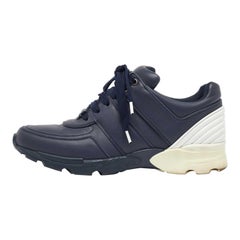 Chanel Navy Blue/White Leather CC Low Top Sneakers Size 37.5