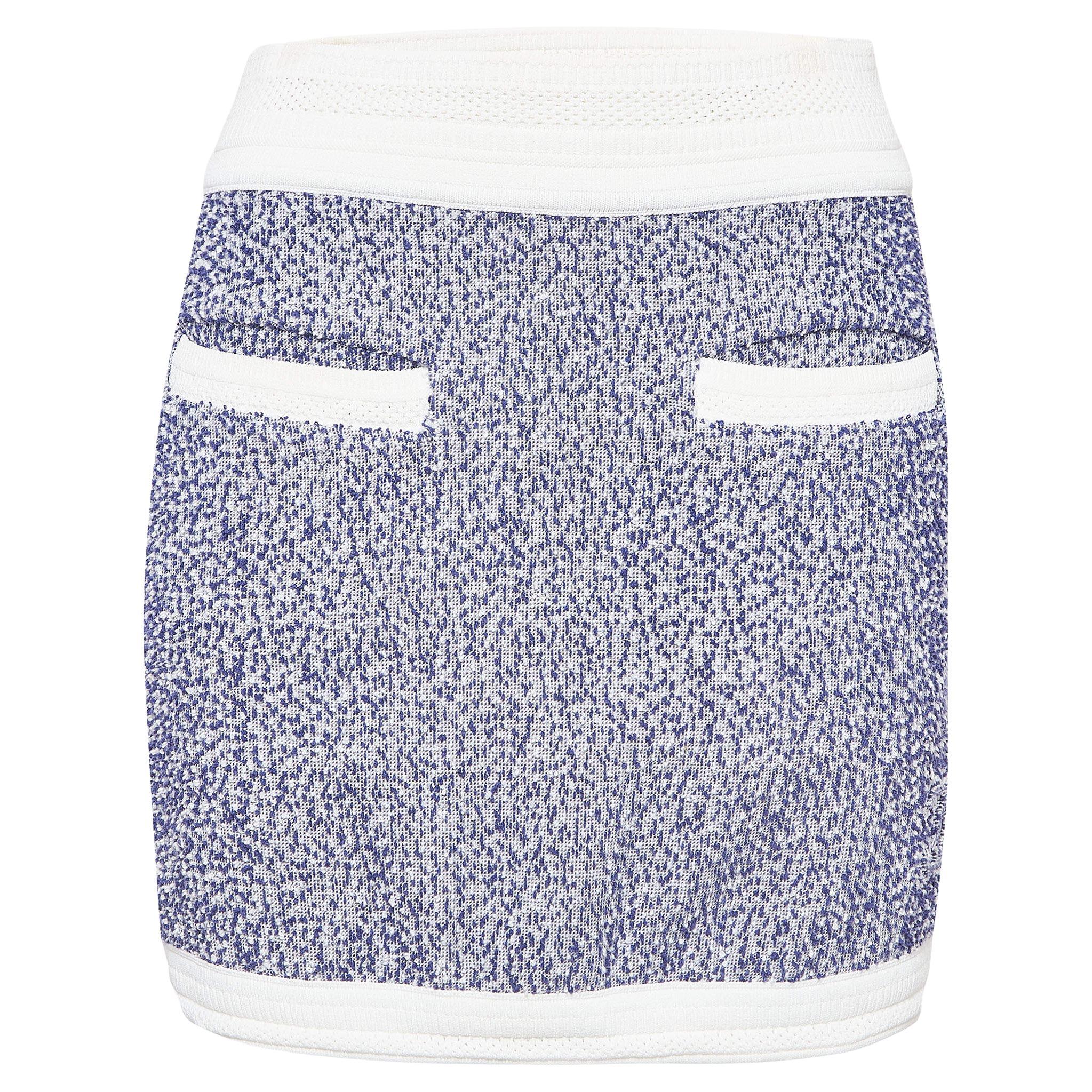 Chanel Navy Blue/White Logo Embroidered Tweed Mini Skirt S For Sale