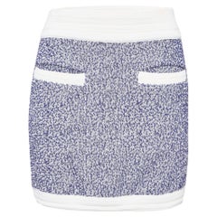 Chanel Navy Blue/White Logo Embroidered Tweed Mini Skirt S