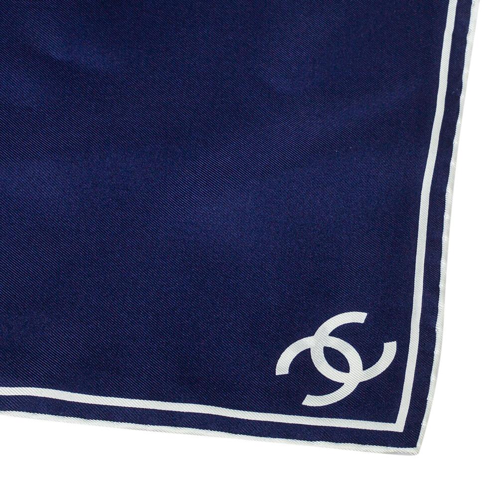 Women's Chanel Navy Blue & White Logo Silk Square Scarf