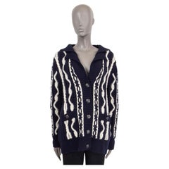 CHANEL navy blue & white wool 2018 18A HAMBURG HOODED CHUNKY KNIT Jacket 38 S