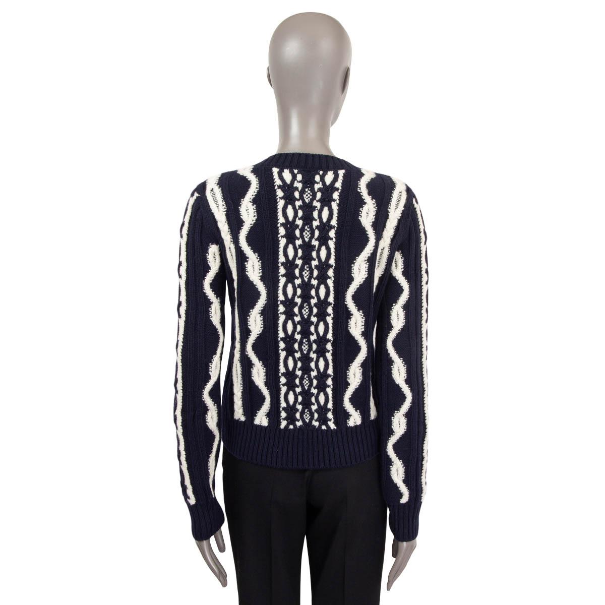 CHANEL navy blue & white wool blend 2018 18A HAMBURG CHUNKY KNIT Sweater 38 S 2