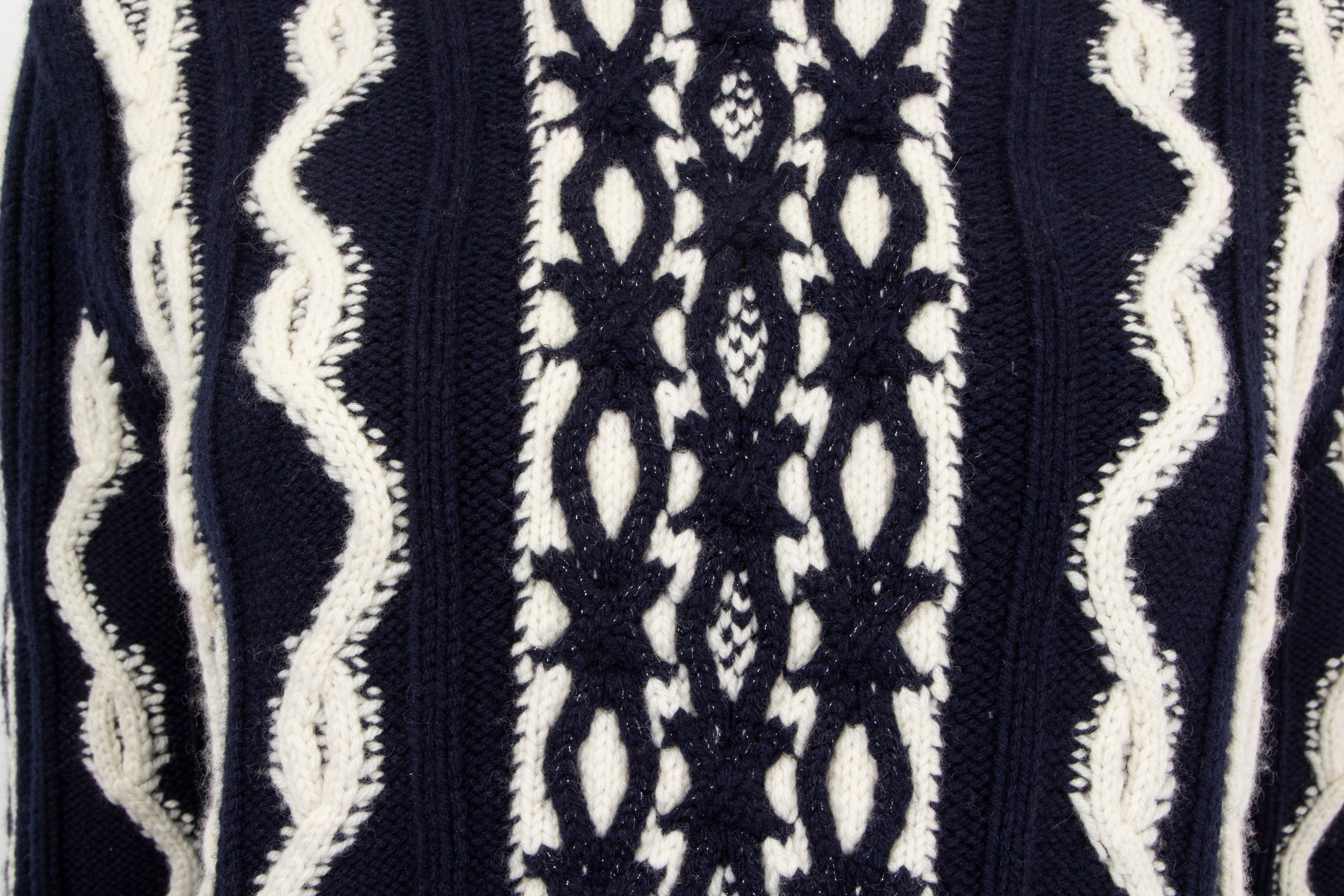 CHANEL navy blue & white wool blend 2018 18A HAMBURG CHUNKY KNIT Sweater 38 S 4