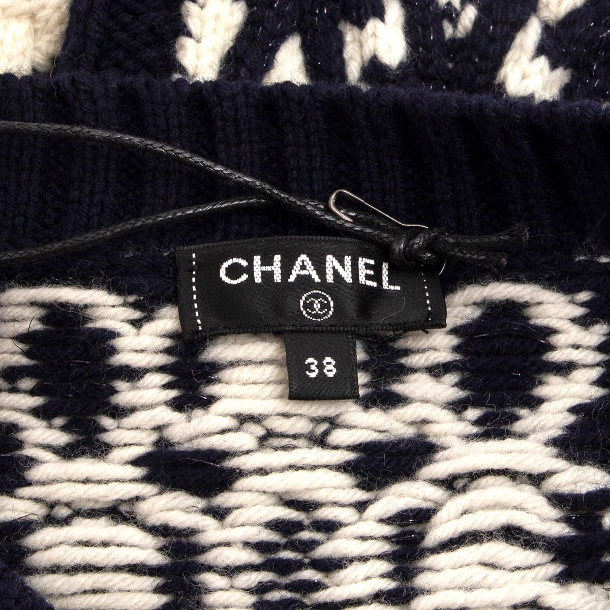 CHANEL navy blue & white wool blend 2018 18A HAMBURG CHUNKY KNIT Sweater 38 S 6