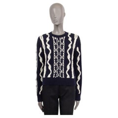 CHANEL navy blue & white wool blend 2018 18A HAMBURG CHUNKY KNIT Sweater 38 S
