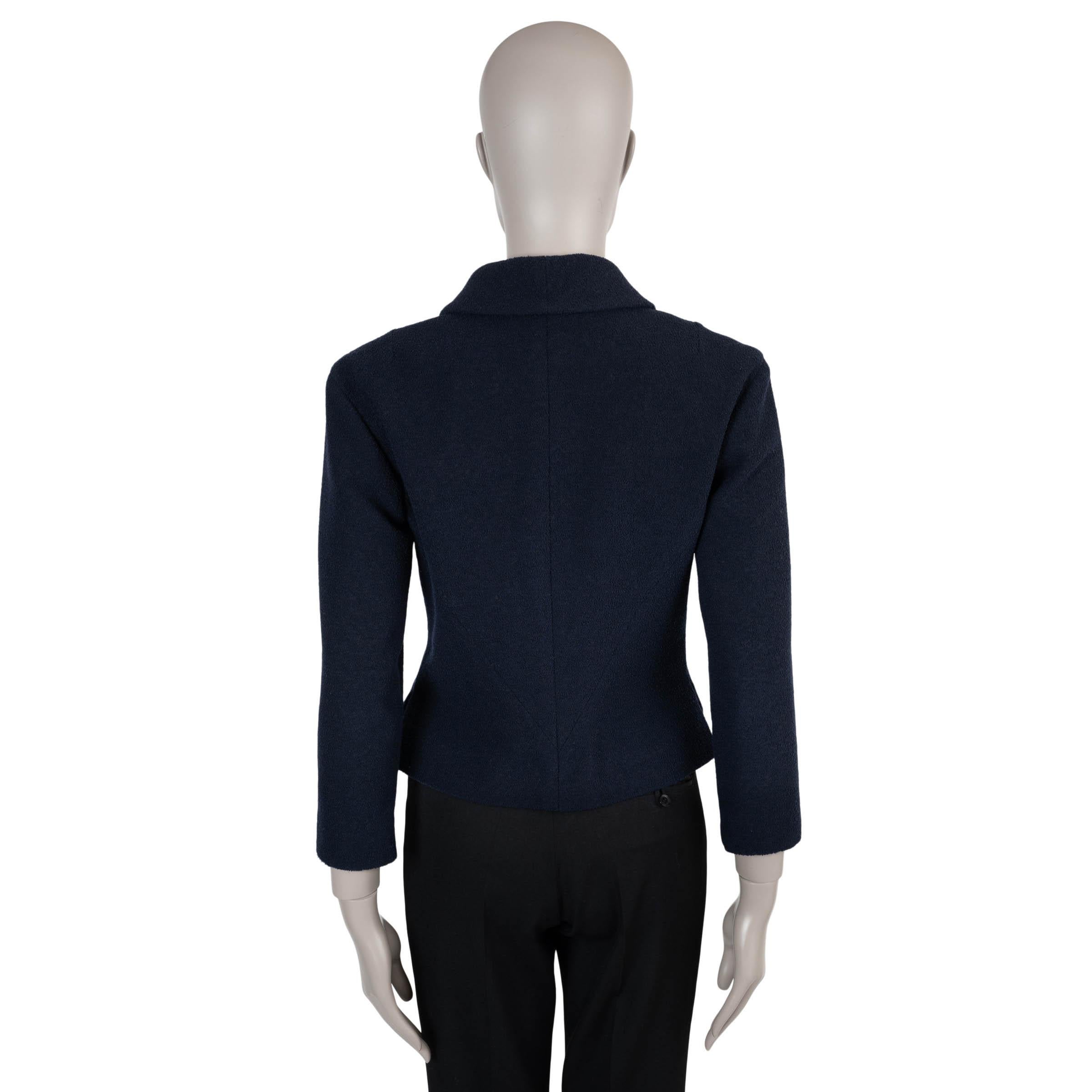 Black CHANEL navy blue wool 11A SHORT TWEED Jacket 40 M For Sale