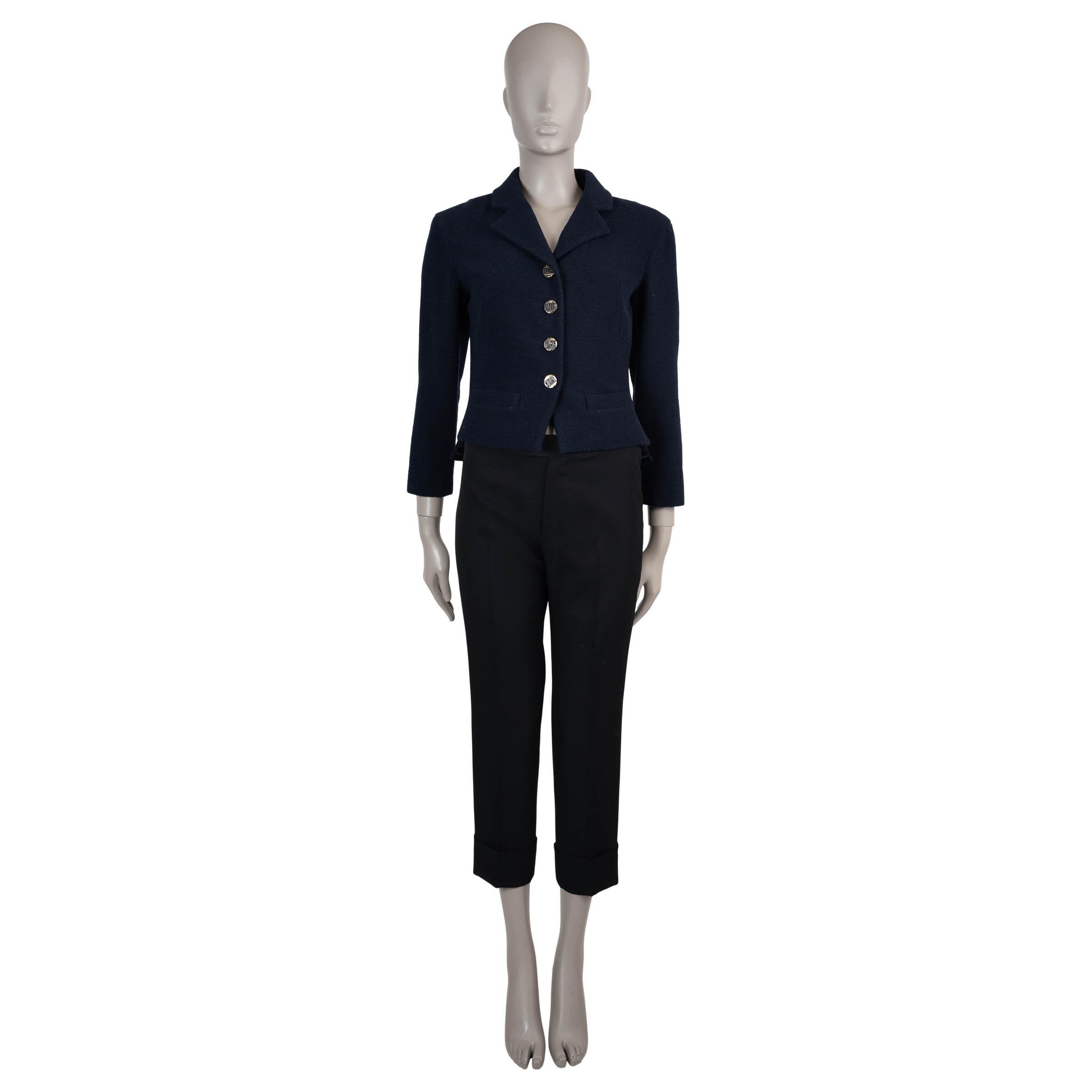 Women's CHANEL navy blue wool 11A SHORT TWEED Jacket 40 M For Sale