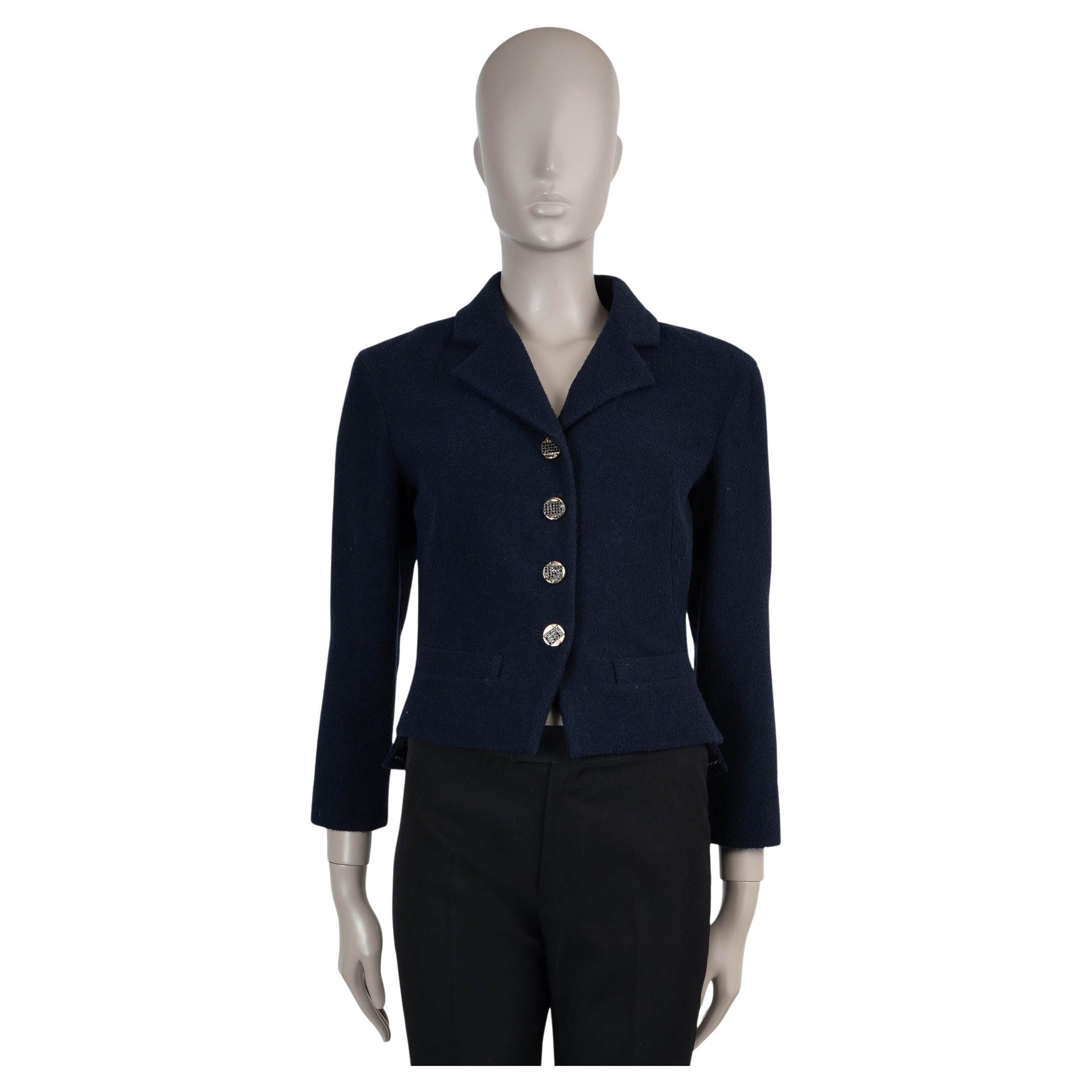 CHANEL navy blue wool 11A SHORT TWEED Jacket 40 M For Sale