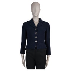 CHANEL navy blue wool 11A SHORT TWEED Jacket 40 M