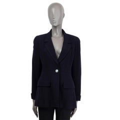 CHANEL navy blue wool 1997 97P SINGLE BUTTON Jacket 40 M