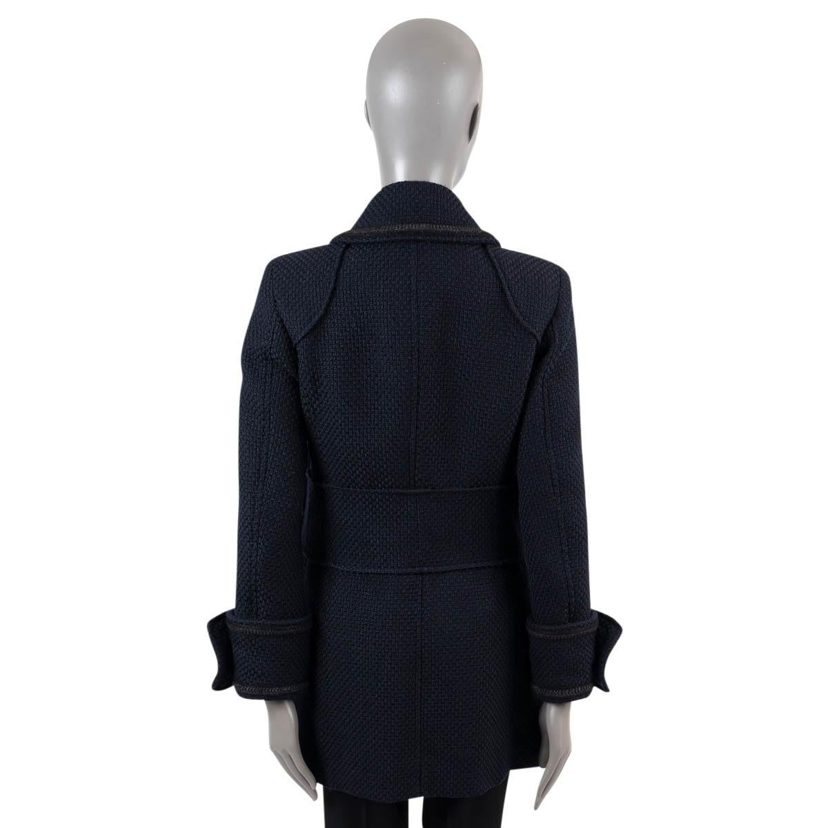 Women's CHANEL navy blue wool 2009 09A TWEED PEACOAT Coat Jacket 40 M For Sale