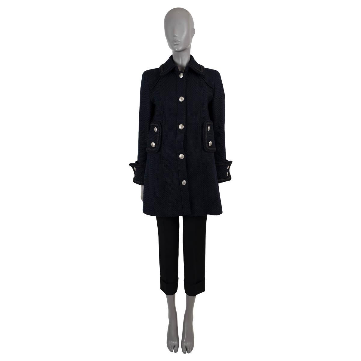 CHANEL navy blue wool 2009 09A TWEED PEACOAT Coat Jacket 40 M For Sale 1