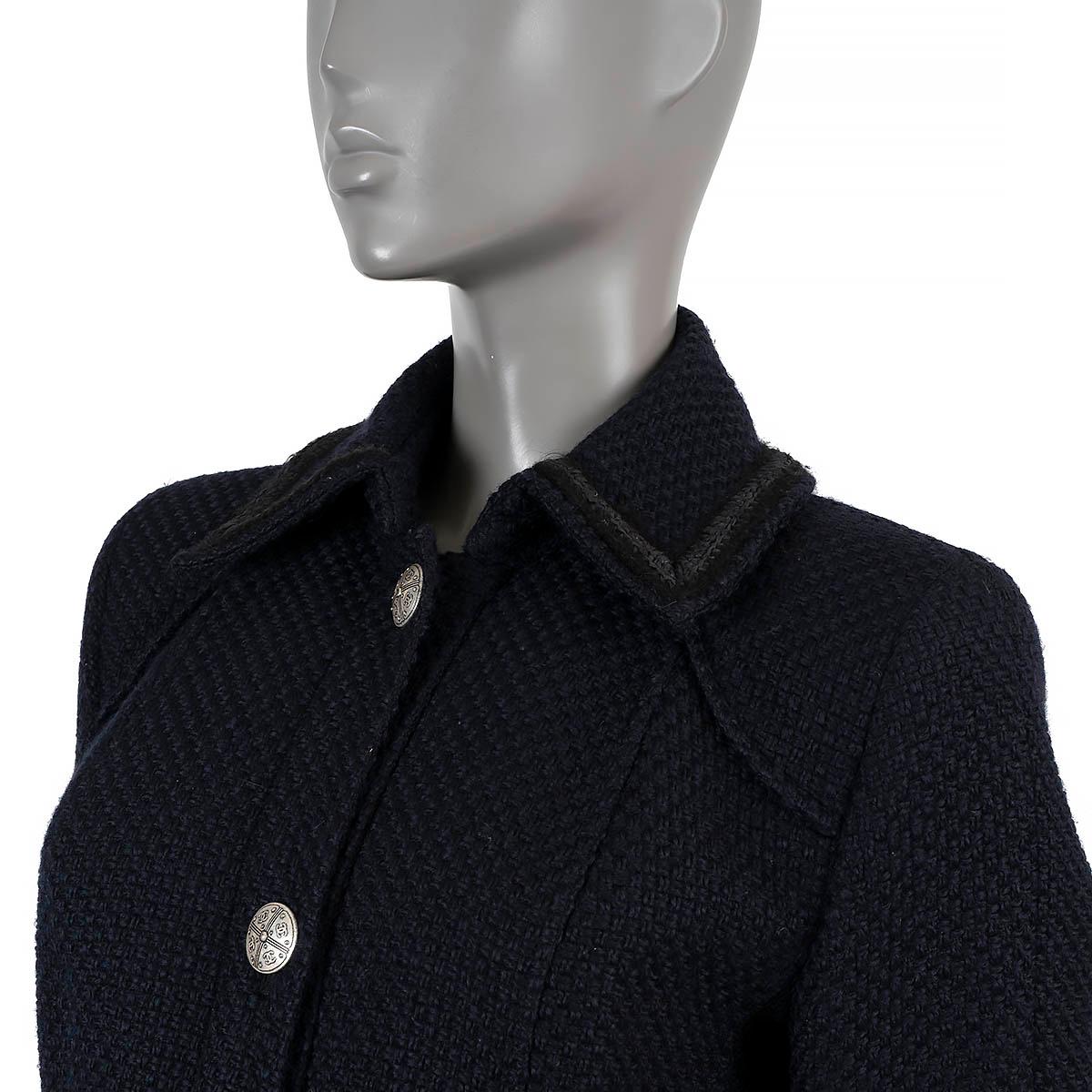 CHANEL navy blue wool 2009 09A TWEED PEACOAT Coat Jacket 40 M For Sale 2