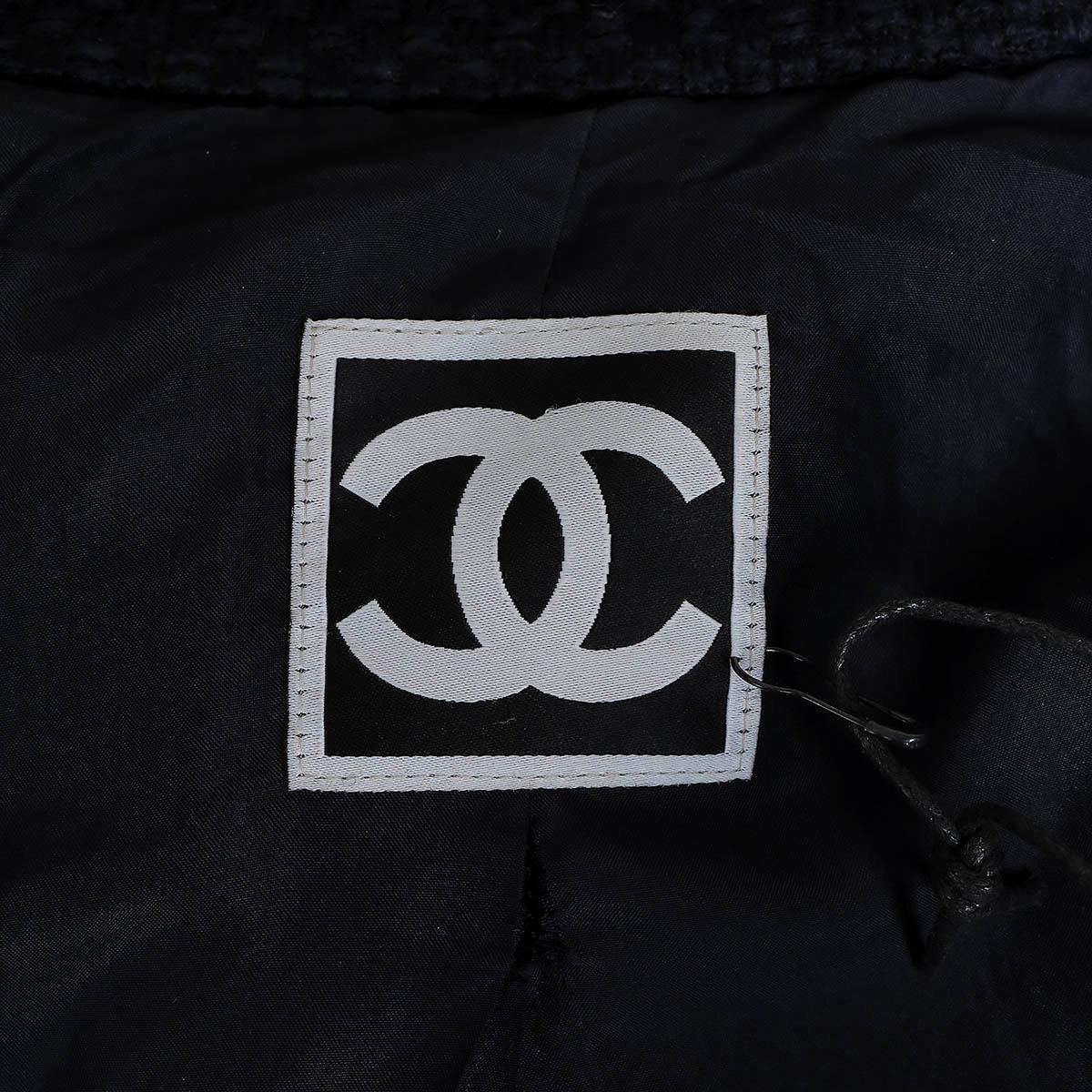 CHANEL navy blue wool 2009 09A TWEED PEACOAT Coat Jacket 40 M For Sale 3
