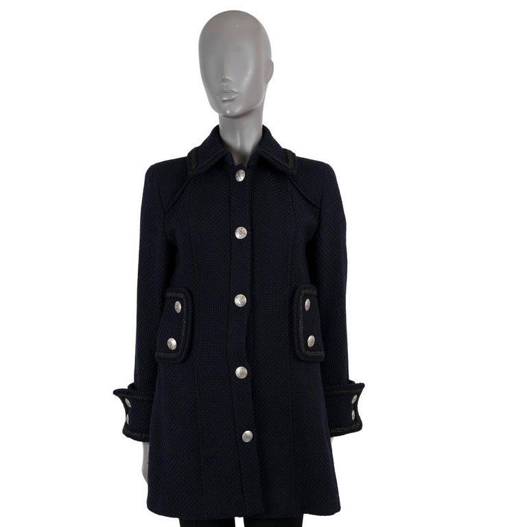 CHANEL navy blue wool 2009 09A TWEED PEACOAT Coat Jacket 40 M For - Main Image
