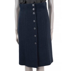CHANEL navy blue wool 2015 15C DUBAI TWEED Skirt 36 XS