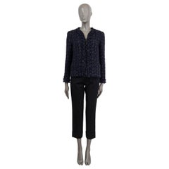 CHANEL navy blue wool 2016 16B ZIP FRONT TWEED Jacket 38 S