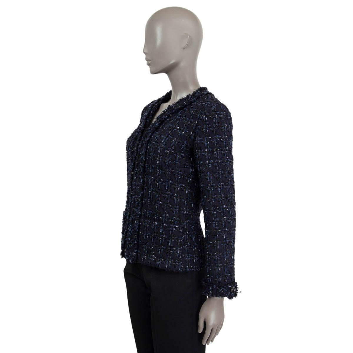 Women's CHANEL navy blue wool 2016 16B ZIP FRONT TWEED Jacket 38 S For Sale