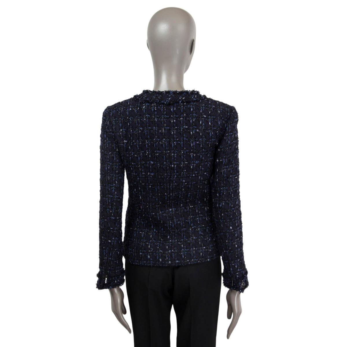 CHANEL navy blue wool 2016 16B ZIP FRONT TWEED Jacket 38 S For Sale 1