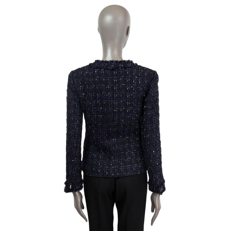 CHANEL navy blue wool 2016 16B ZIP FRONT TWEED Jacket 38 S For Sale at  1stDibs