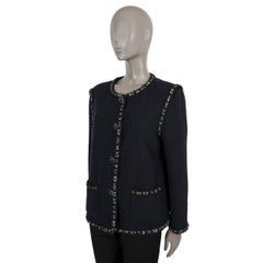 CHANEL navy blue wool 2016 16P COLLARLESS TWEED Jacket 46 XL
