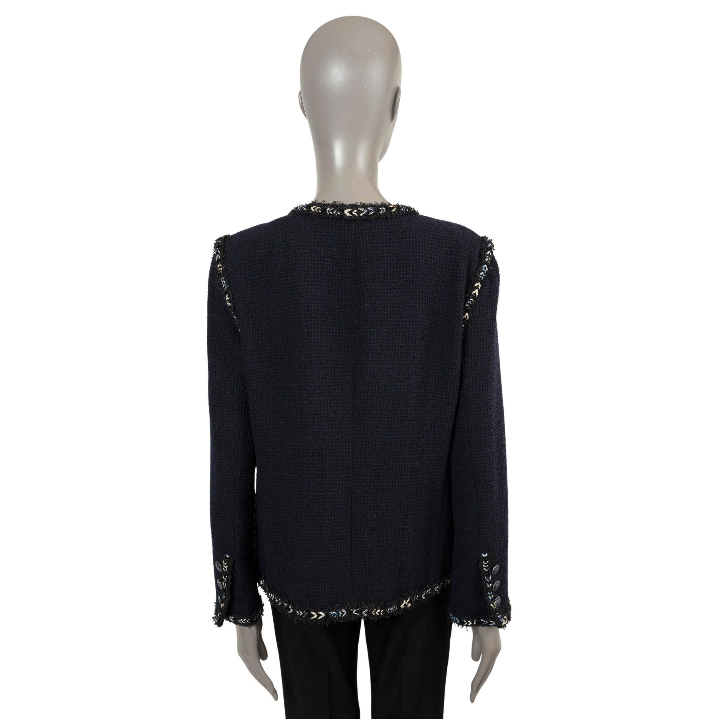 Black CHANEL navy blue wool 2016 16P COLLARLESS TWEED Jacket 46 XL
